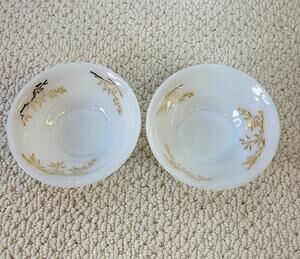 Federal Glass Golden Glory Small Dessert Bowls Lot of 2 White Gold 1950s-1960s